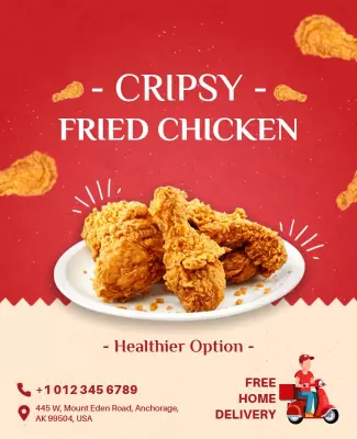 Crispy Fried Chicken Healthy Home Delivery Poster Template