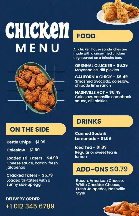 Crispy Fried Chicken Sandwiches and Sides Selection Chicken Menu Template