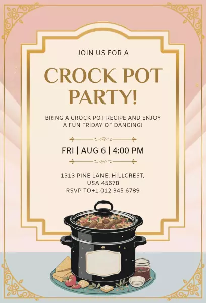 Crock Pot Recipe Dance Fun Friday Celebration Invitation Template