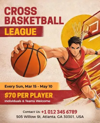 Cross Basketball League Promotional Flyer Template