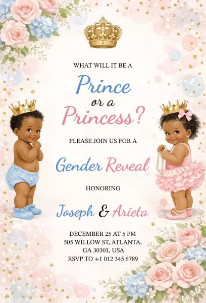 Crown Royal Prince Princess Gender Reveal Invitation Template