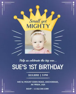 Crowning Golden First Birthday Celebration Poster Template