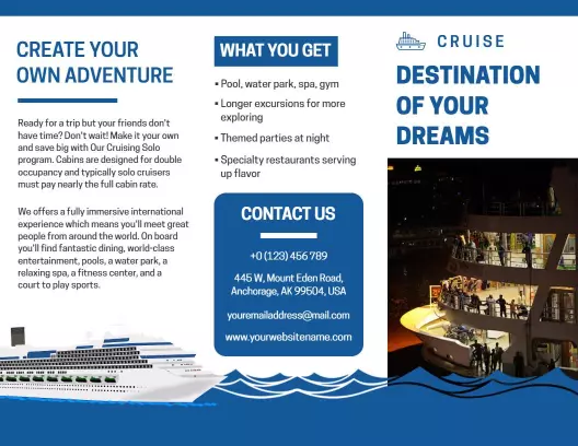 Cruise Adventure Destination Experience Travel Brochure Template