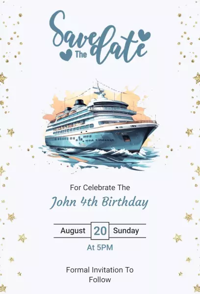 Cruise Adventure John 4th Birthday Save The Date Invitation Template
