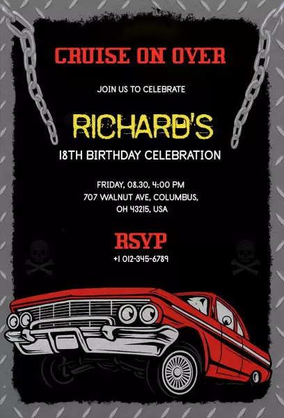 Cruise-Inspired Red Car 18th Birthday Celebration Invitation Template