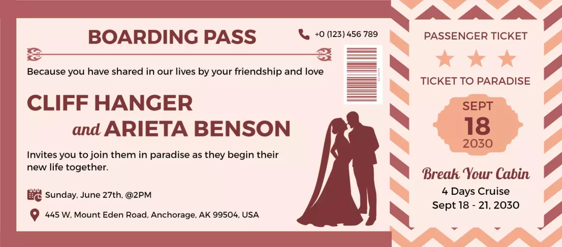 Cruise Wedding Celebration Boarding Pass Invitation Template