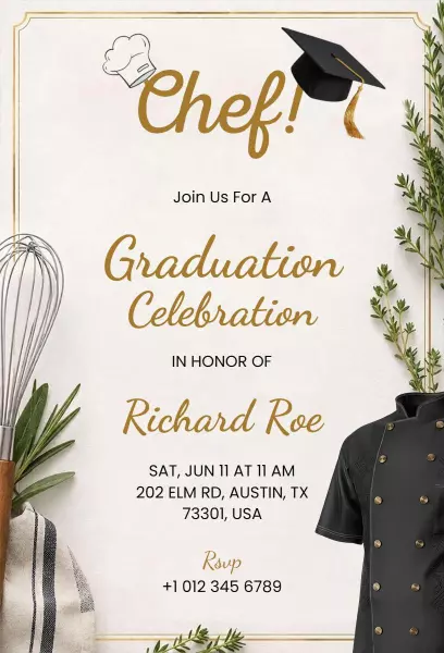 Culinary Chef Graduation Celebration Invitation Template