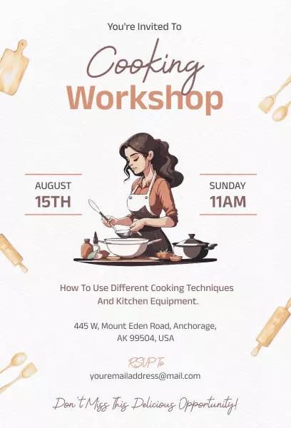 Culinary Skills Hands-On Cooking Workshop Invitation Template