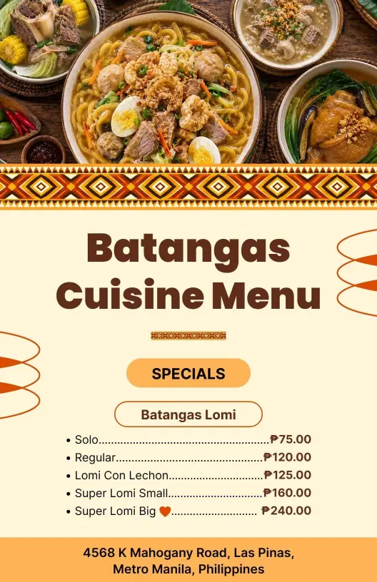 Cultural Batangas Flavorful Dishes Selection Menu Template