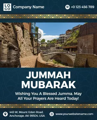 Cultural Blue Jummah Mubarak Celebration Poster Template