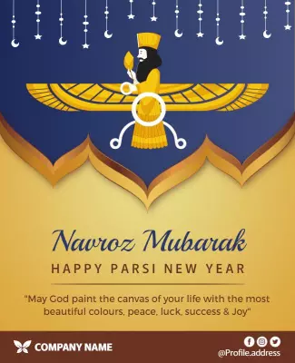 Cultural Blue Navroz Mubarak Parsi New Year Celebration Poster Template