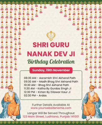 Cultural Celebration for Shri Guru Nanak Dev Ji Birthday Poster Template