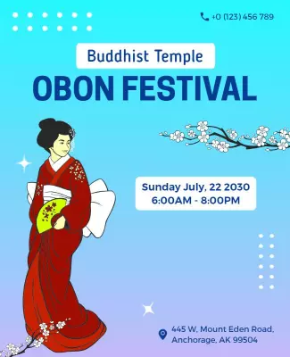 Cultural Celebration Obon Festival in Vibrant Blue Poster Template