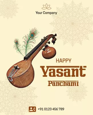 Cultural Celebration of Vasant Panchami with Musical Instruments Poster Template
