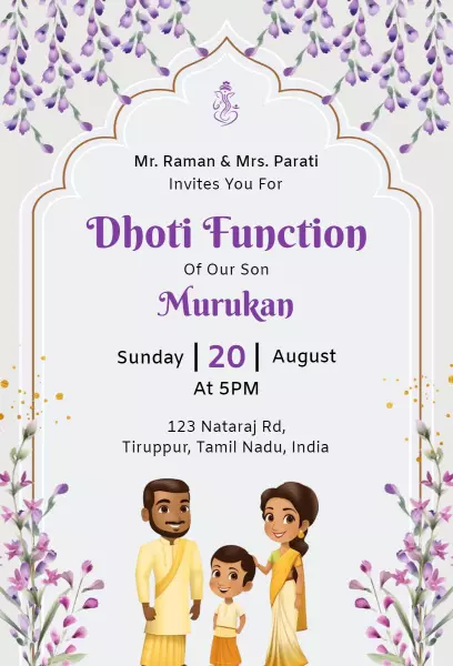 Cultural Dhoti Ceremony Celebration for Son Invitation Template