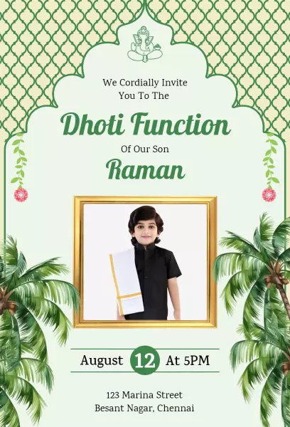 Cultural Dhoti Ceremony Celebration Function Invitation Template