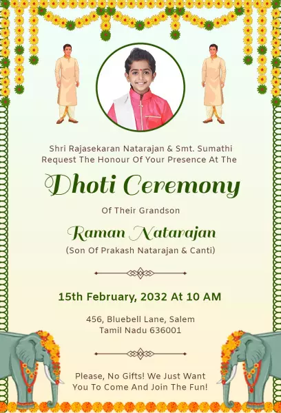 Cultural Dhoti Ceremony Family Celebration Invitation Template
