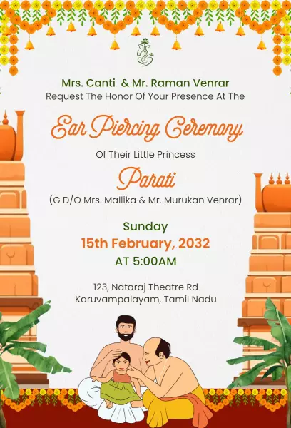 Cultural Ear Piercing Ceremony Celebration Invitation Template