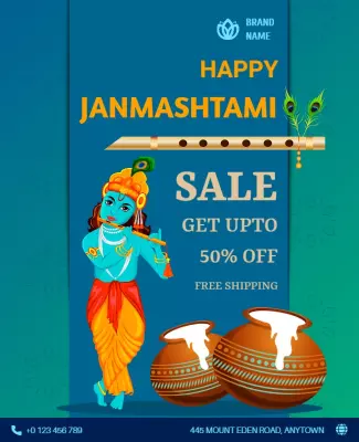 Cultural Festive Janmashtami Celebration Sale Poster Template