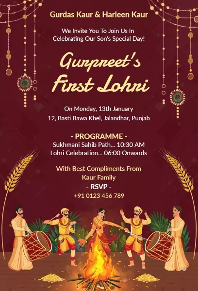 Cultural First Lohri Celebration Family Gathering Invitation Template
