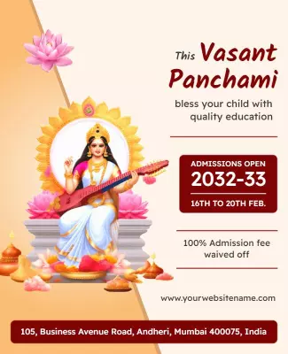 Cultural Floral Vasant Panchami Education Enrollment Poster Template