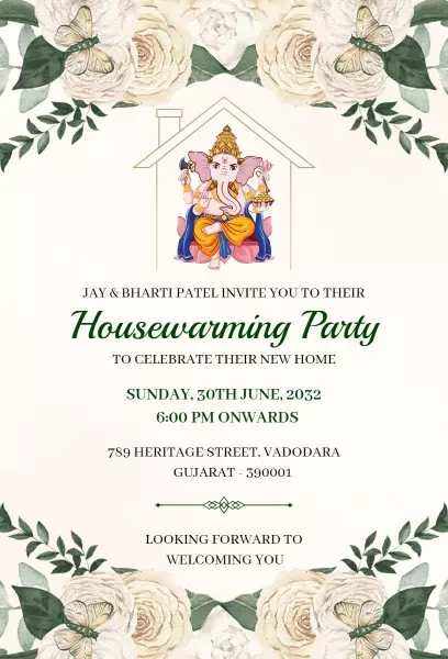 Cultural Ganesha Theme Housewarming Celebration Invitation Template