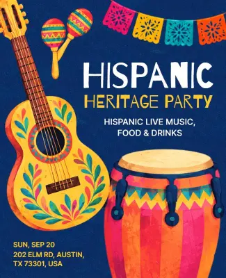 Cultural Hispanic Heritage Party Announcement Poster Template