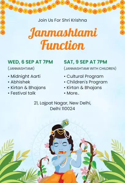 Cultural Janmashtami Celebration Spiritual Gathering Invitation Template