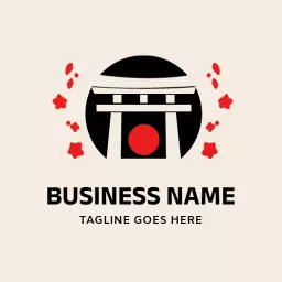 Cultural Japanese Torii Gate with Cherry Blossoms Logo Template