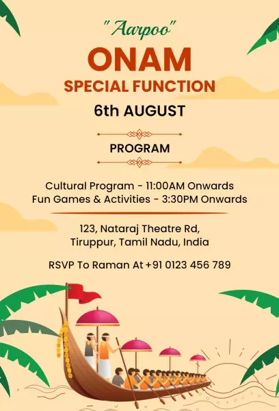 Cultural Onam Special Function Celebration Invitation Template