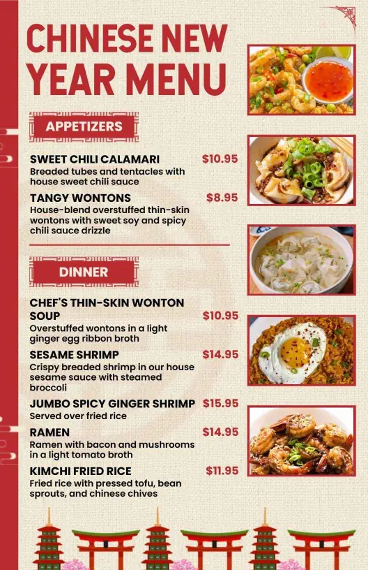 Cultural Red Chinese New Year Celebration Menu Template