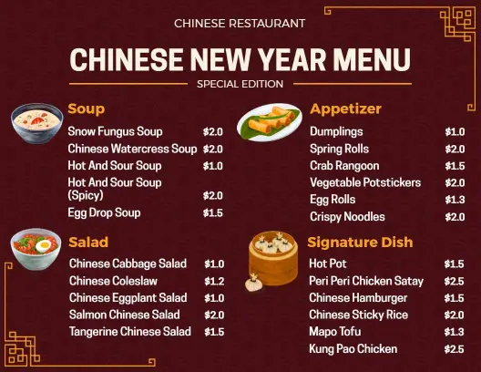 Cultural Richness Red Chinese New Year Dining Menu Template