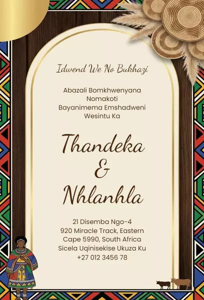 Cultural Traditional African Wedding Celebration Invitation Template