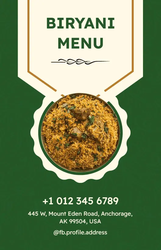 Cultured Green Rich Biryani Varieties Menu Template