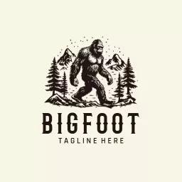 Curious Bigfoot Walking Through Majestic Forest Landscape Logo Template