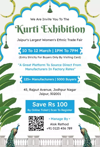 Curtains Up Kurti Ethnic Fashion Exhibition Invitation Template