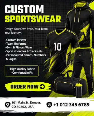 Custom Sportswear and Team Uniforms Poster Template