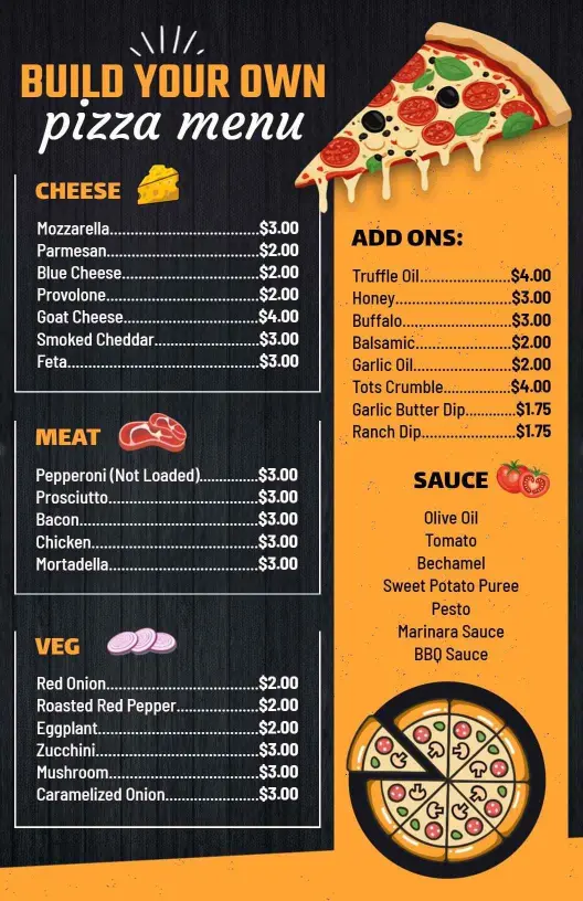 Customizable Toppings and Unique Flavors Pizza Menu Template