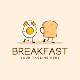 Cute Alarm Clock and Toast Representing Breakfast Logo Template