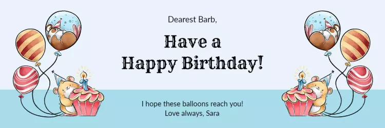 Cute Animal and Cupcake Birthday Wishes with Balloons Banner Template
