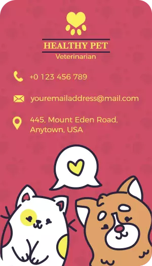Cute Animal Design Healthy Pet Veterinarian Business Card Template