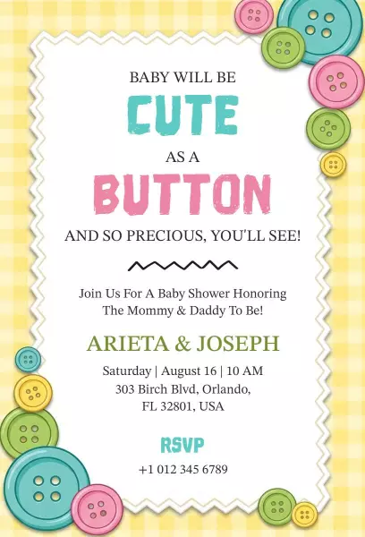 Cute as a Button Baby Shower Celebration Invitation Template
