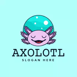 Cute Axolotl Character Surrounded by Bubbles Logo Template