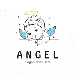 Cute Baby Angel Design with Soft Blue Wings Logo Template