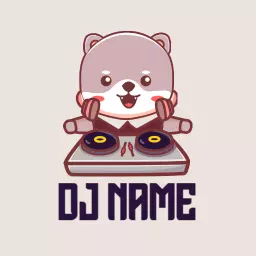 Cute Bear DJ Cartoon With Turntables Creating Vibes Logo Template