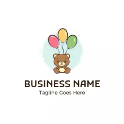 Cute Bear Holding Colorful Balloons for Celebration Logo Template