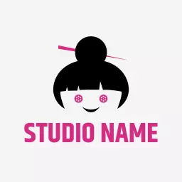 Cute Black and Pink Doll Design for Creative Studio Logo Template
