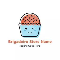 Cute Blue and Brown Brigadeiro Cupcake Treat Logo Template
