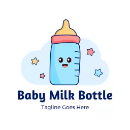 Cute Blue Baby Milk Bottle Design with Playful Elements Logo Template