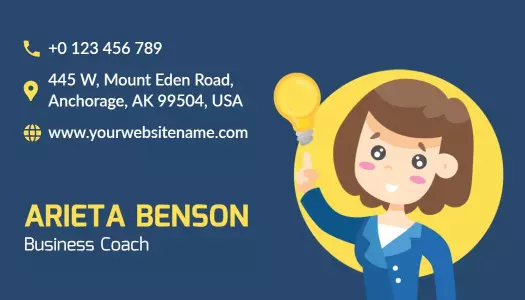 Cute Blue Business Coach Illustration Business Card Template
